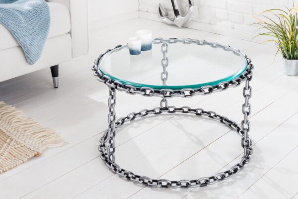 Table basse en verre trempé Fer en argent 65x65 cm artisanat