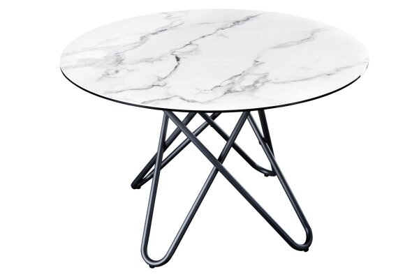 Table de salle à manger céramique métal blanc noir 120x120 cm