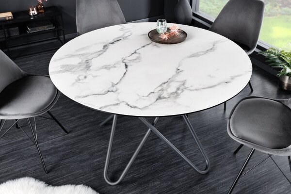 Table de salle à manger céramique métal blanc noir 120x120 cm