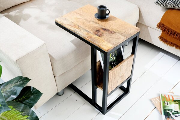 Table dappoint mangue bois métal 45 x 30 cm forme C
