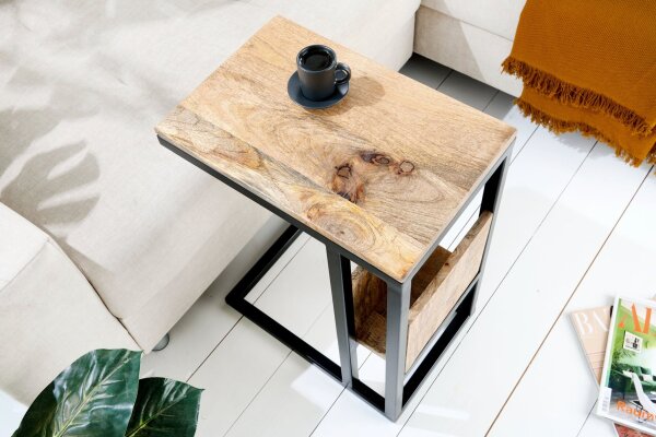 Table dappoint mangue bois métal 45 x 30 cm forme C