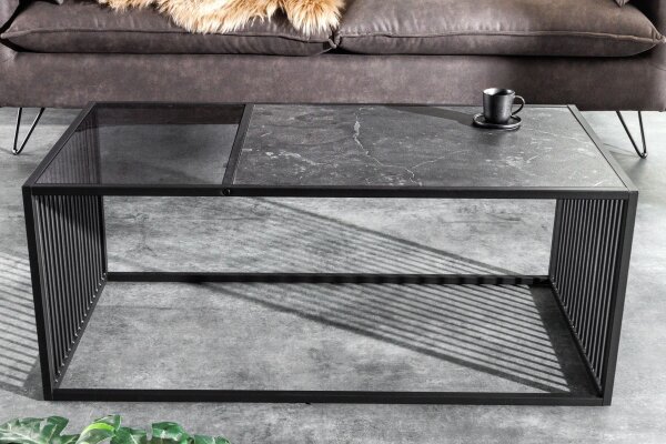 Table basse verre MDF métal en noir 100 x 50 cm Moderne