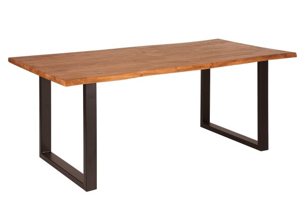 Table de salle à manger en bois dacacia, métal, bord darbre, piétement traîneau 160x90 cm