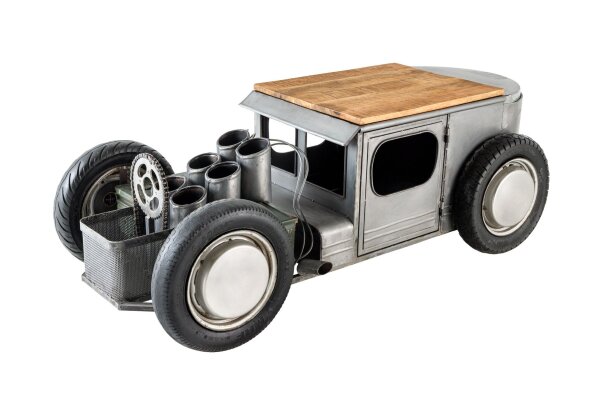 Table basse 165 cm artisanale Hot Rod avec meuble bar