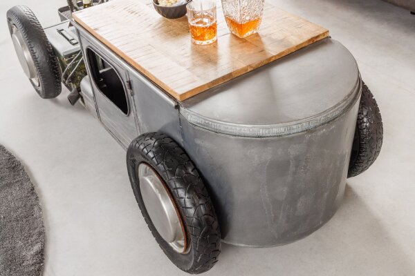 Table basse 165 cm artisanale Hot Rod avec meuble bar