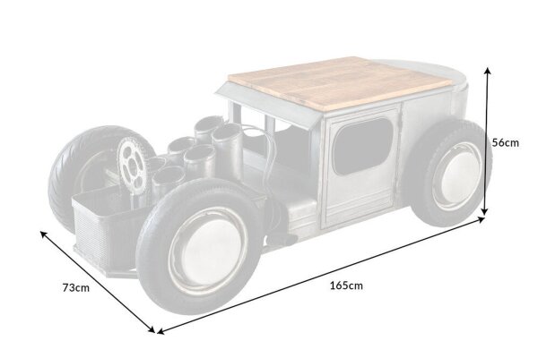 Table basse 165 cm artisanale Hot Rod avec meuble bar