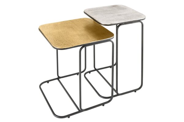 Table basse set de 2 pièces en métal noir or argent fait main