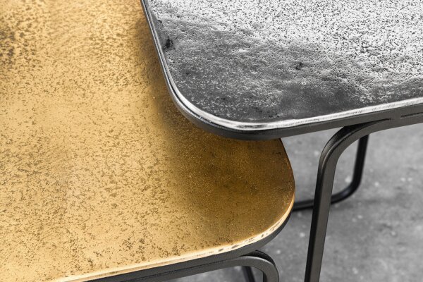 Table basse set de 2 pièces en métal noir or argent fait main