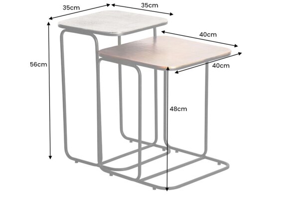 Table basse set de 2 pièces en métal noir or argent fait main