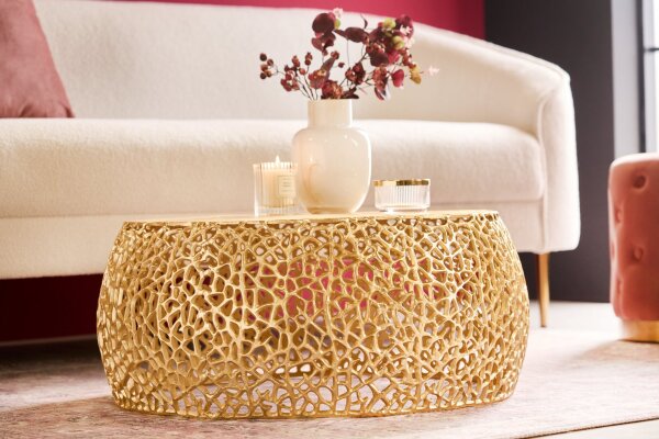 Table basse en métal doré 73 x 73 cm artisanale