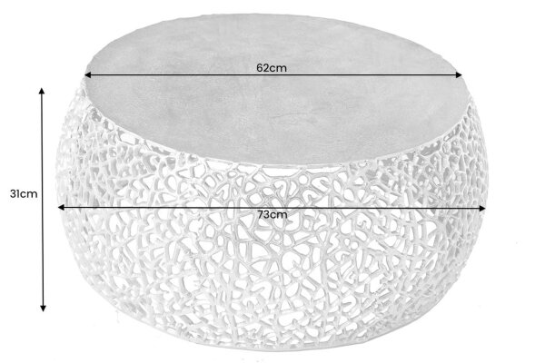 Table basse en métal argenté 73 x 73 cm artisanale
