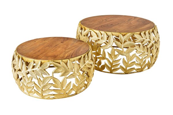 Table basse set de 2 pièces en bois dacacia métal naturel fait main