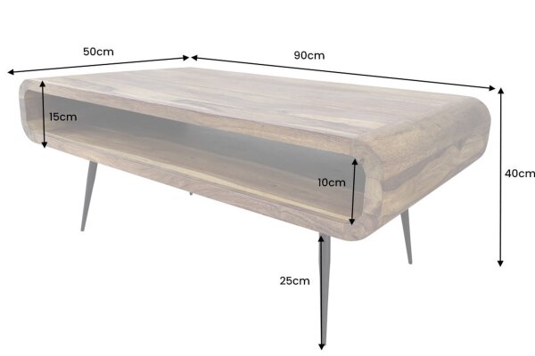 Table basse en bois de sheesham et métal 90 x 50 cm