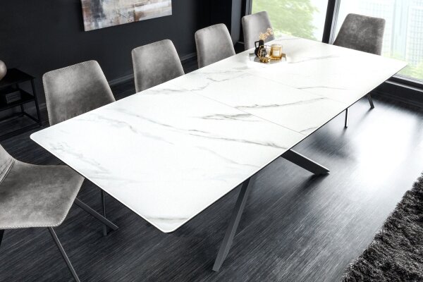 Table de salle à manger extensible céramique métal blanc noir
