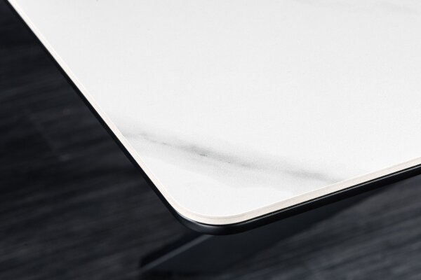 Table de salle à manger extensible céramique métal blanc noir