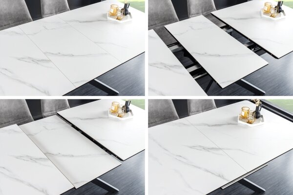Table de salle à manger extensible céramique métal blanc noir