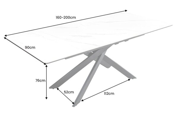 Table de salle à manger extensible céramique métal blanc noir