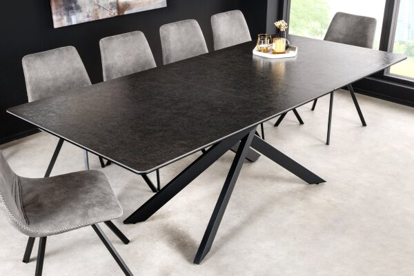 Table de salle à manger extensible céramique métal anthracite noir