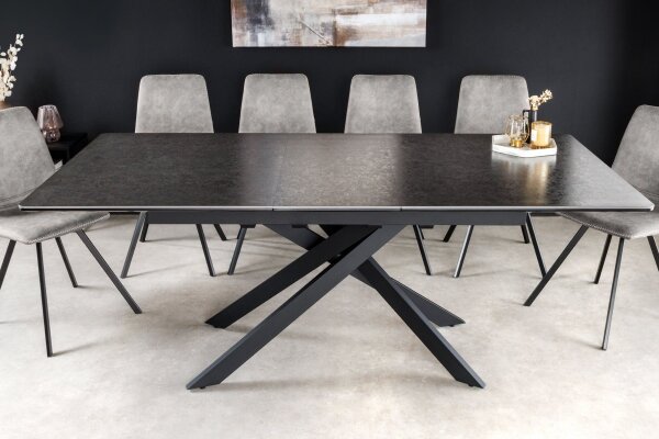 Table de salle à manger extensible céramique métal anthracite noir
