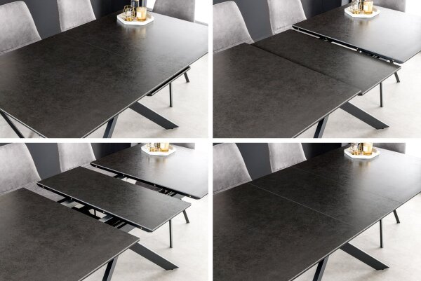 Table de salle à manger extensible céramique métal anthracite noir