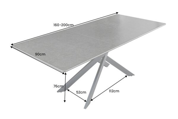 Table de salle à manger extensible céramique métal anthracite noir