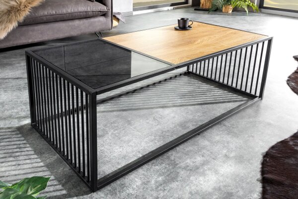 Table basse verre MDF métal en noir naturel 100x50 cm