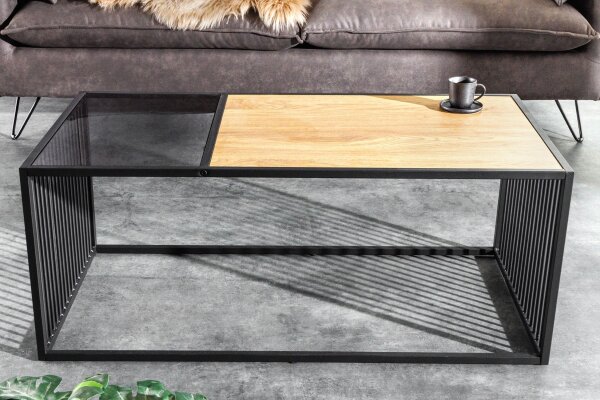Table basse verre MDF métal en noir naturel 100x50 cm