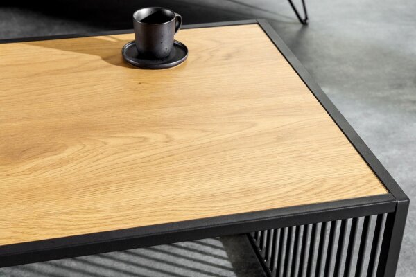 Table basse verre MDF métal en noir naturel 100x50 cm