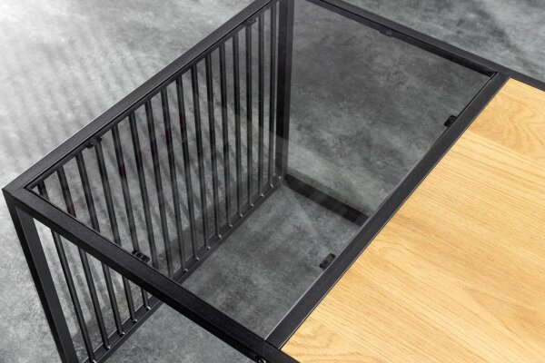 Table basse verre MDF métal en noir naturel 100x50 cm