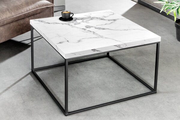 Table basse Blanc Noir 60 x 60 cm Aspect marbre Moderne