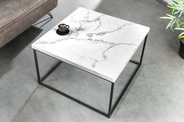 Table basse Blanc Noir 60 x 60 cm Aspect marbre Moderne