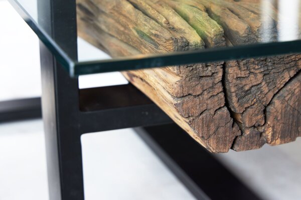 Table basse teck verre trempé inox 130 x 70 cm