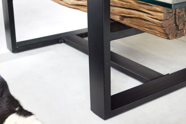 Table basse teck verre trempé inox 130 x 70 cm