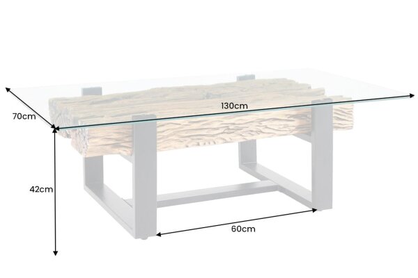 Table basse teck verre trempé inox 130 x 70 cm