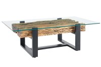 Table basse teck verre tremp&eacute; inox 130 x 70 cm