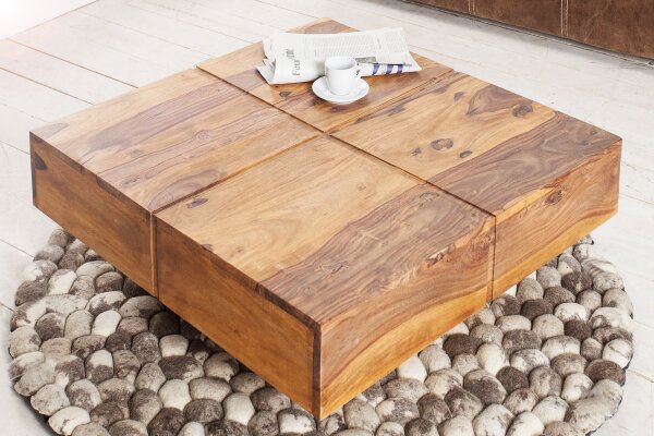 Table basse en bois de sheesham naturel 70 x 70 cm