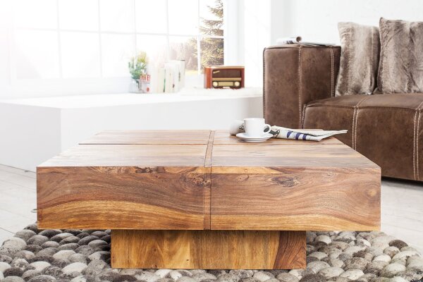 Table basse en bois de sheesham naturel 70 x 70 cm