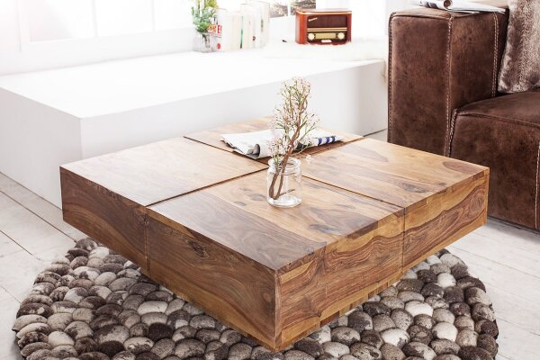 Table basse en bois de sheesham naturel 70 x 70 cm