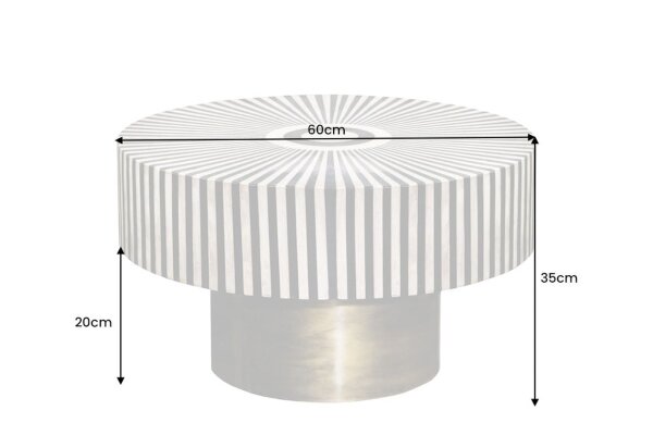 Table basse en marqueterie noire or blanc Ø 60 cm artisanale