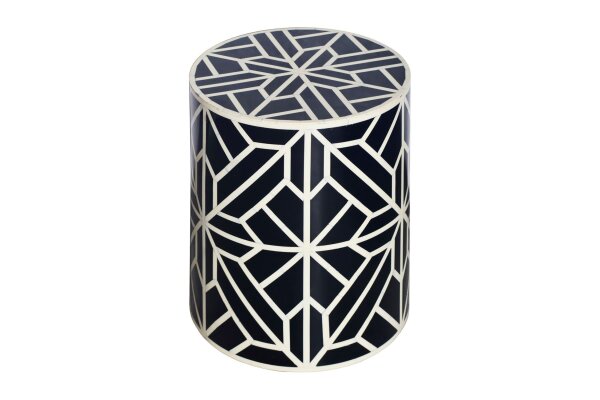 Table dappoint incrustée en noir blanc 35x35 cm artisanale