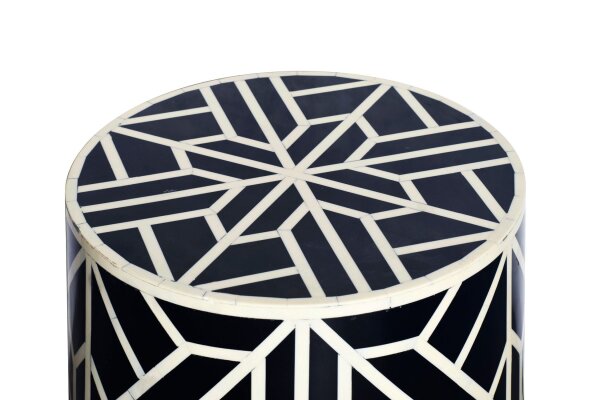 Table dappoint incrustée en noir blanc 35x35 cm artisanale