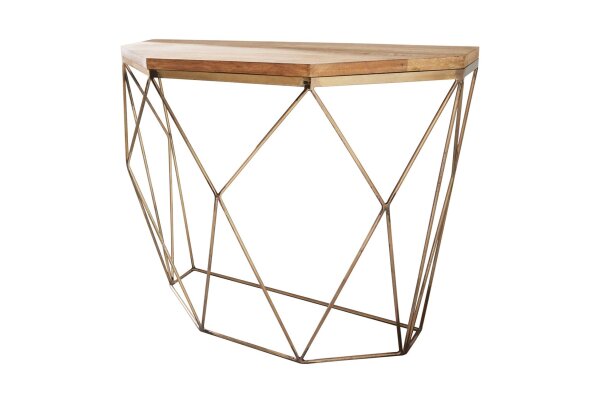 Table console mangue bois métal en laiton naturel 90 cm