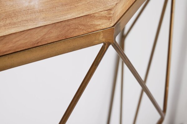 Table console mangue bois métal en laiton naturel 90 cm