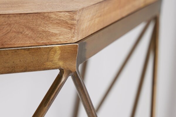Table console mangue bois métal en laiton naturel 90 cm