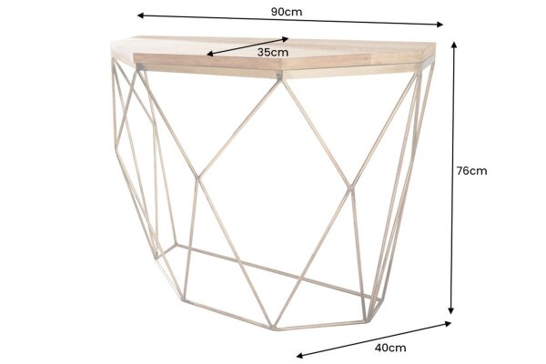 Table console mangue bois métal en laiton naturel 90 cm