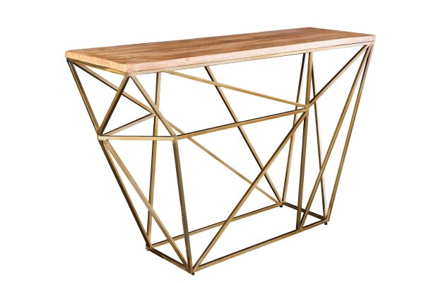Table console mangue bois métal en laiton naturel 119 cm