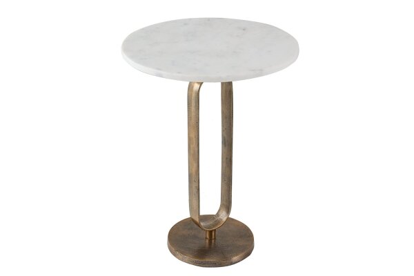 Table dappoint en marbre métal blanc or 45x45 cm artisanale