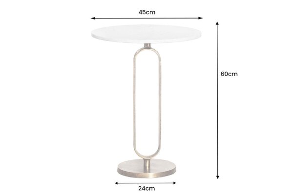 Table dappoint en marbre métal blanc or 45x45 cm artisanale
