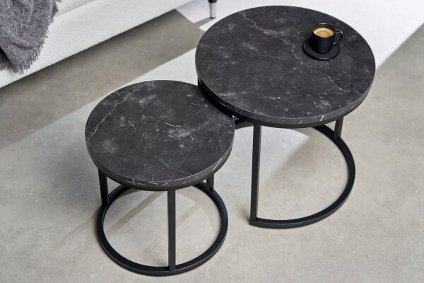 Set de 2 tables dappoint MDF métal noir rond