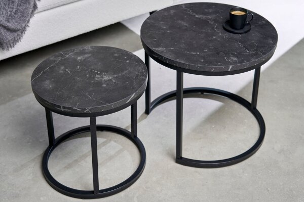 Set de 2 tables dappoint MDF métal noir rond
